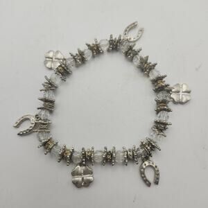 Lucky Horseshoe Four Leaf Clover Women’s Stretch Charm Bracelet Crystal Beads